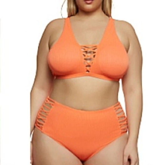 SEXY ☆ ORANGE CAGED FRONT ☆ RIBBED BIKINI ☆ NWT - Picture 3 of 13